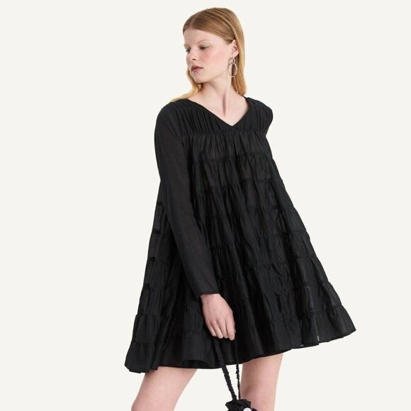 Merlette NYC Solis Mini Dress Tiered Black Long Sleeve Flared Flowy S NEW 277474